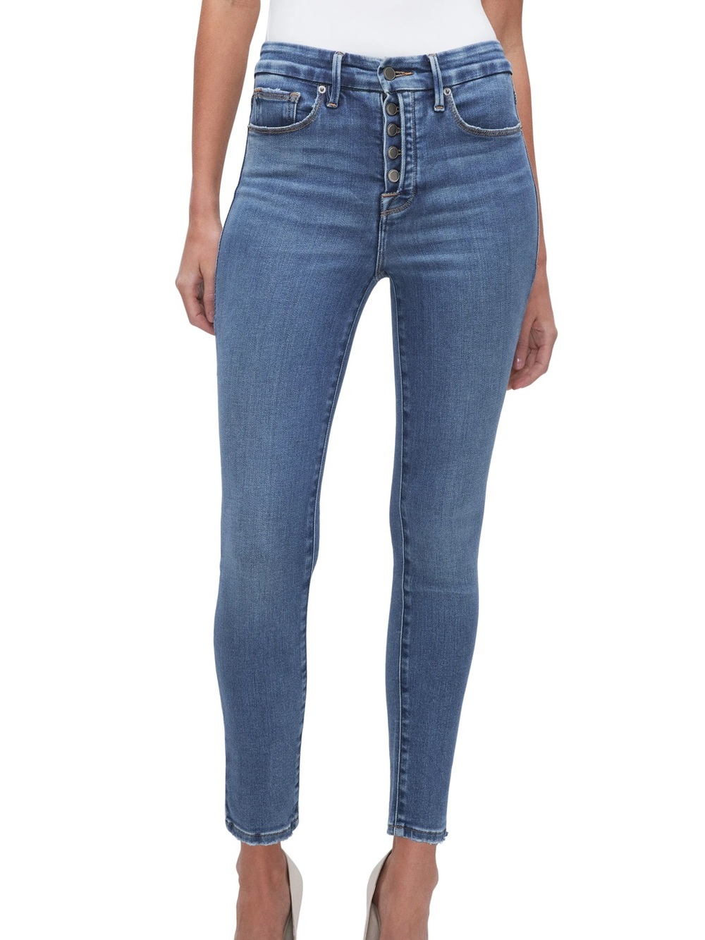 Good American Good Legs Exposed Button Crop Skinny Jeans